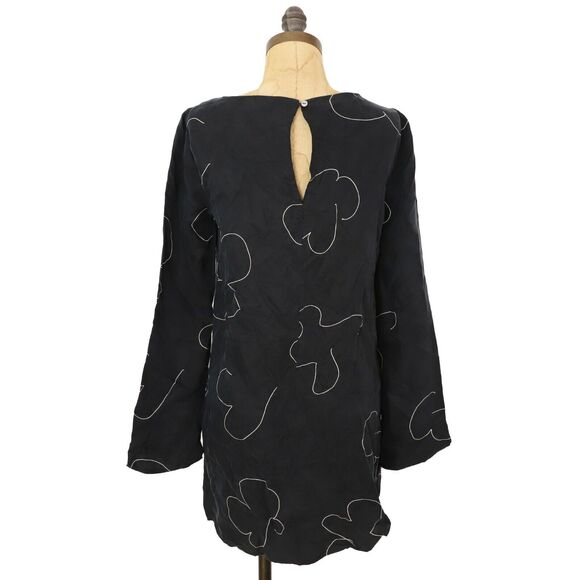 MADEWELL Shift Mini Dress XS True Black Printed Cupro Long Sleeve NWT B10 - Picture 4 of 6